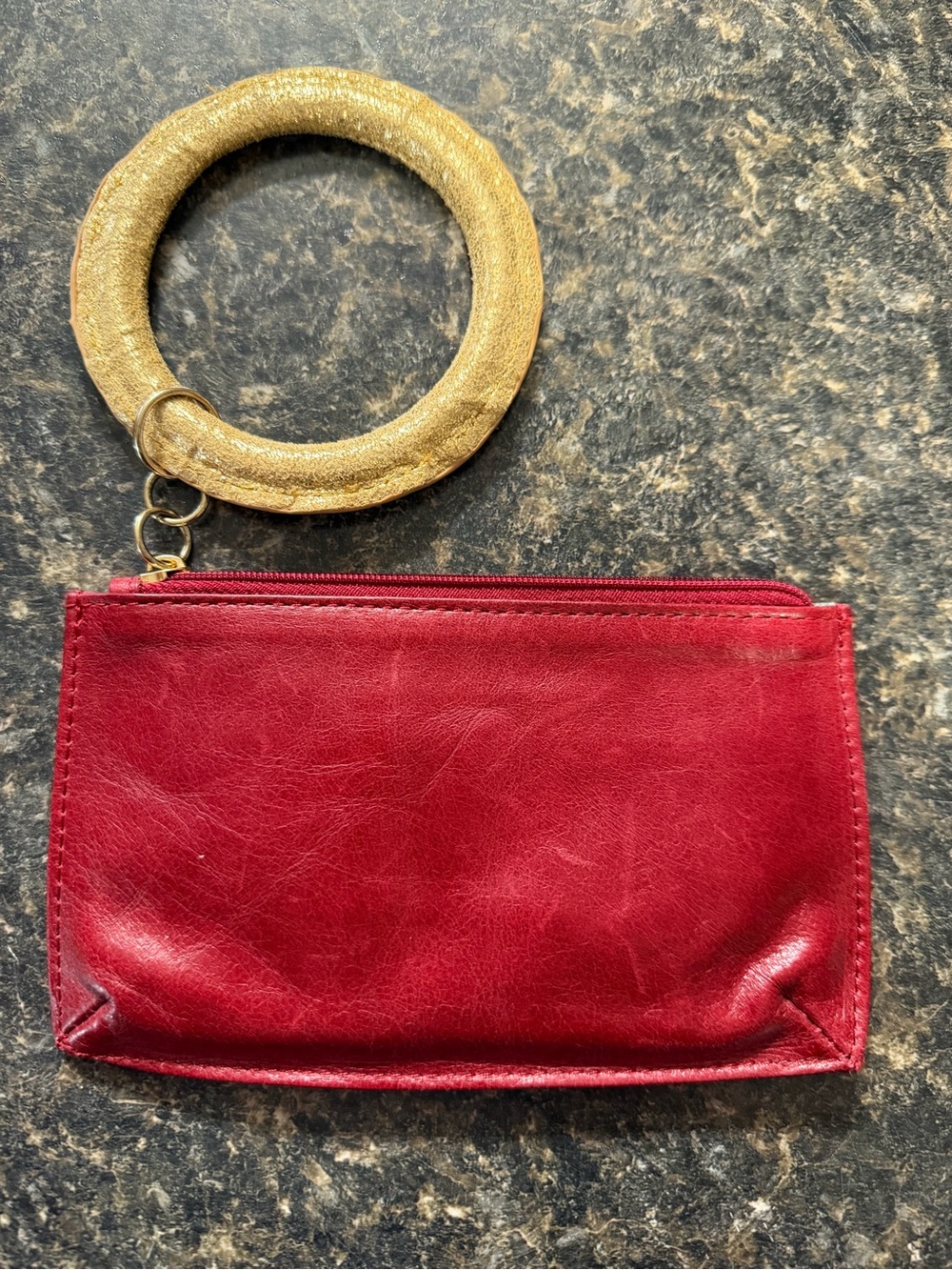 HOBO red and gold leather wristlet wallet